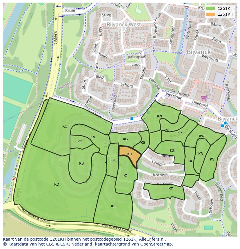 Afbeelding van het postcodegebied 1261 KH op de kaart.