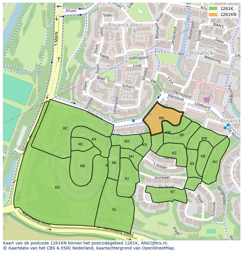 Afbeelding van het postcodegebied 1261 KN op de kaart.