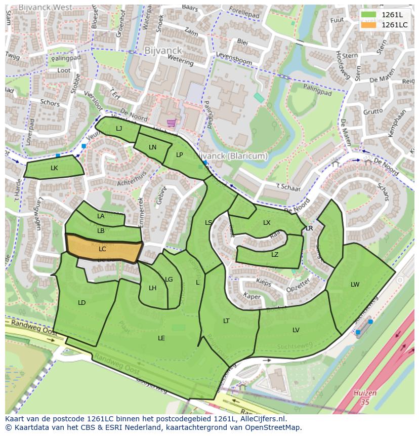 Afbeelding van het postcodegebied 1261 LC op de kaart.