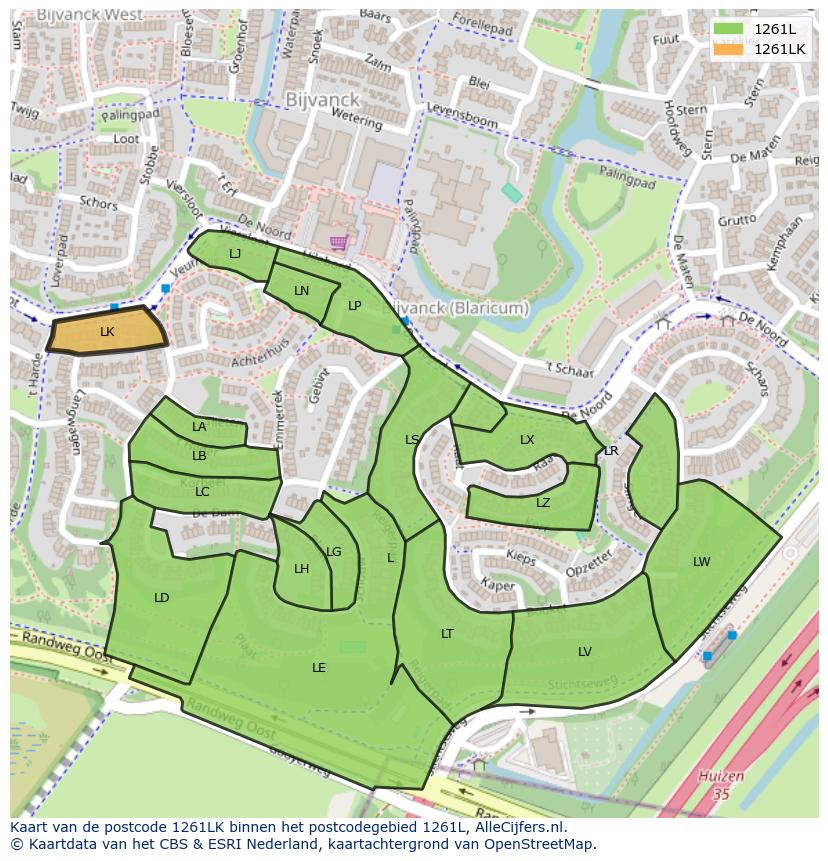 Afbeelding van het postcodegebied 1261 LK op de kaart.