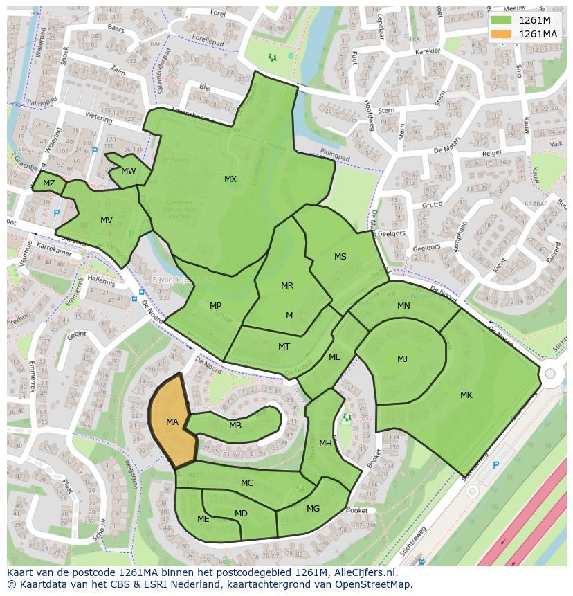 Afbeelding van het postcodegebied 1261 MA op de kaart.