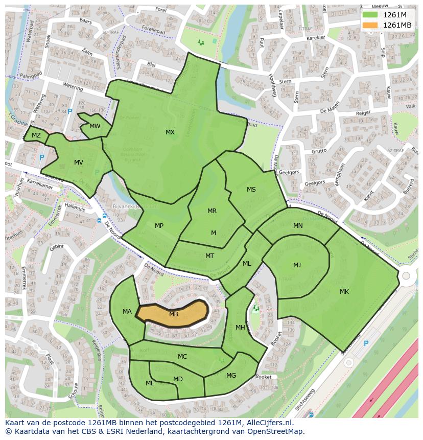 Afbeelding van het postcodegebied 1261 MB op de kaart.