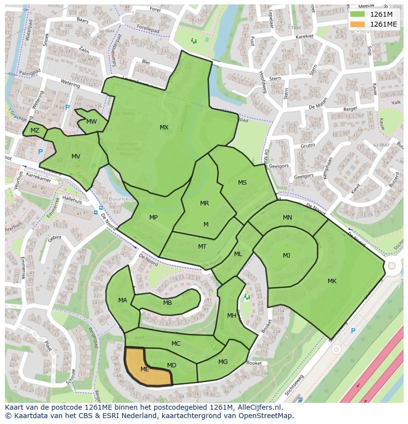 Afbeelding van het postcodegebied 1261 ME op de kaart.