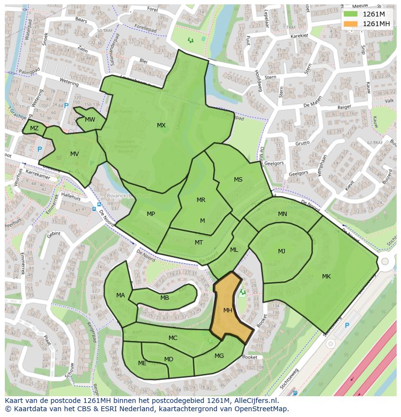 Afbeelding van het postcodegebied 1261 MH op de kaart.