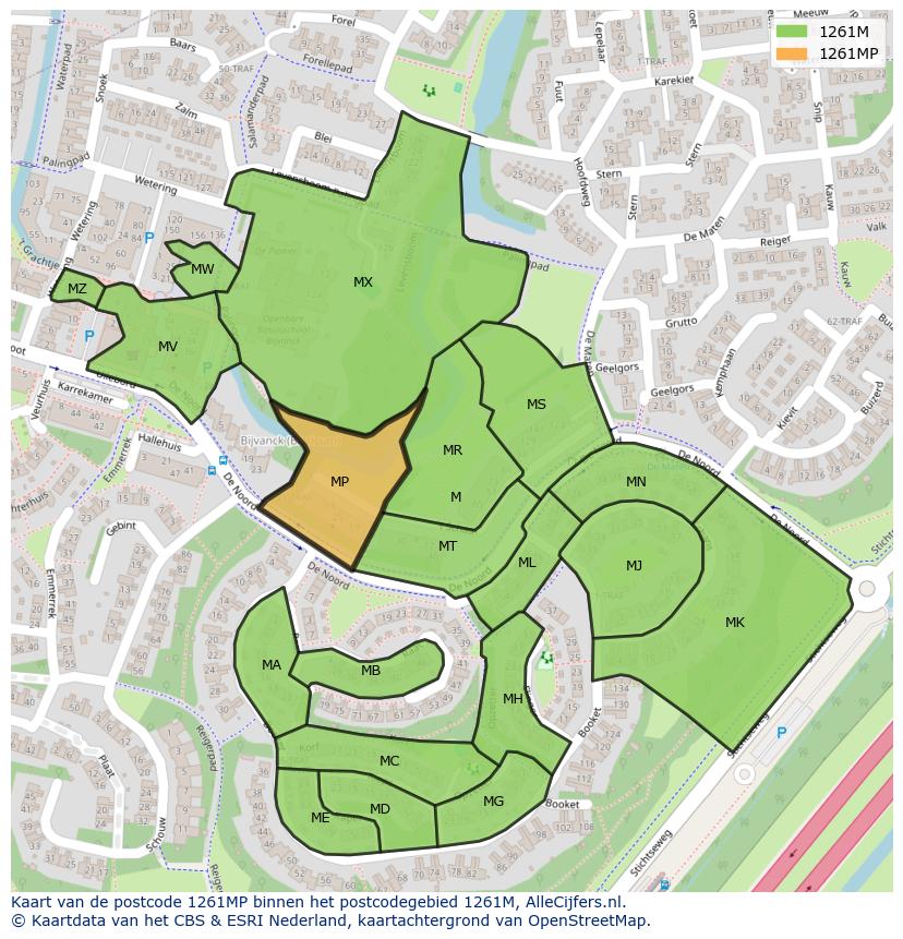 Afbeelding van het postcodegebied 1261 MP op de kaart.