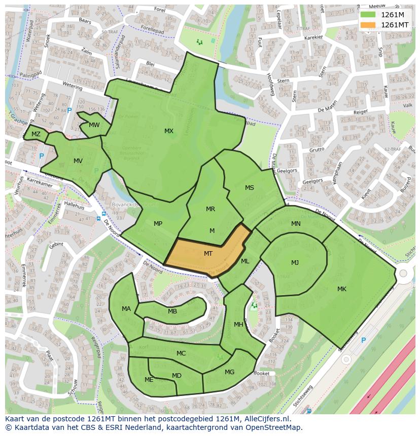 Afbeelding van het postcodegebied 1261 MT op de kaart.