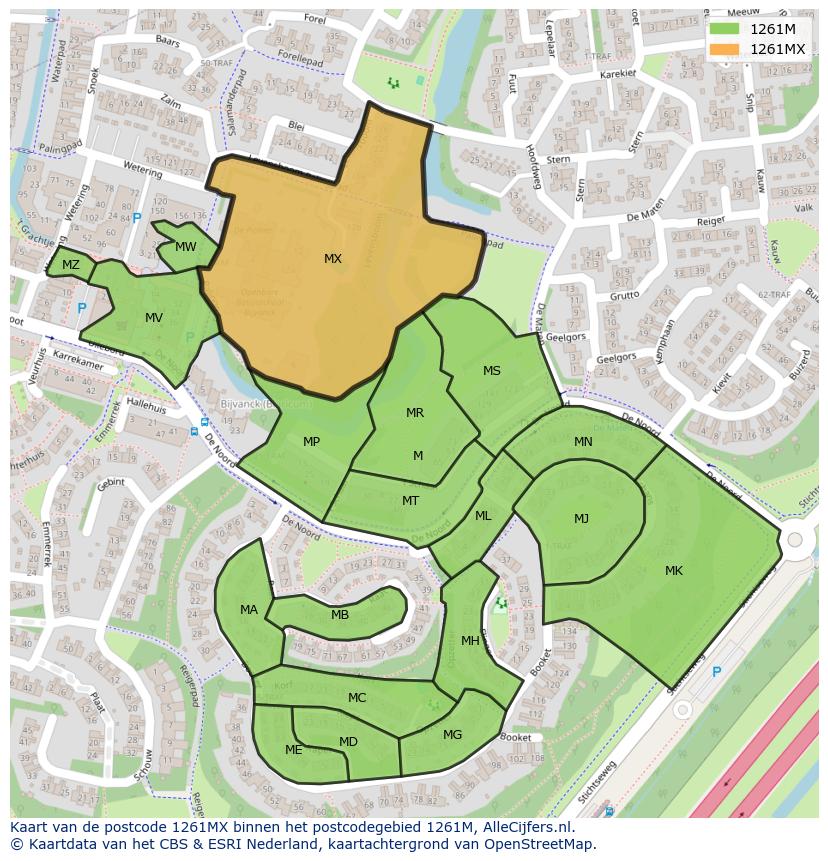 Afbeelding van het postcodegebied 1261 MX op de kaart.
