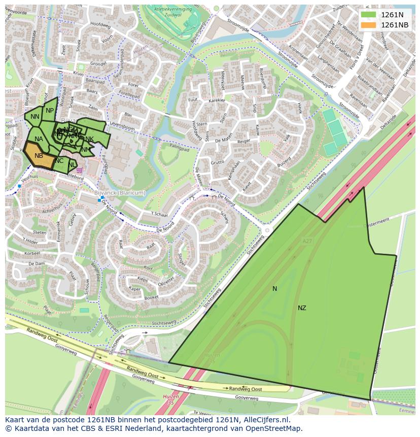 Afbeelding van het postcodegebied 1261 NB op de kaart.