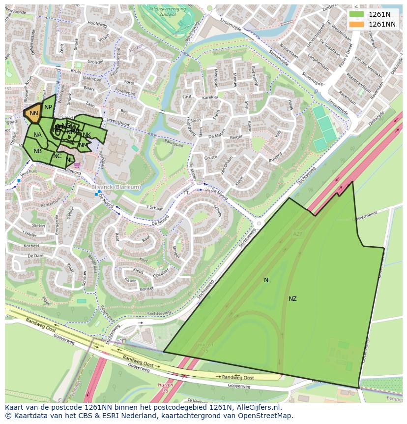 Afbeelding van het postcodegebied 1261 NN op de kaart.