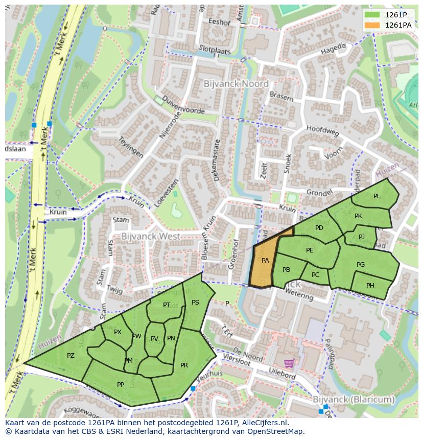 Afbeelding van het postcodegebied 1261 PA op de kaart.