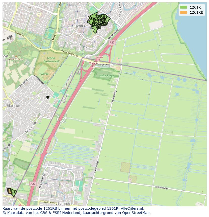 Afbeelding van het postcodegebied 1261 RB op de kaart.