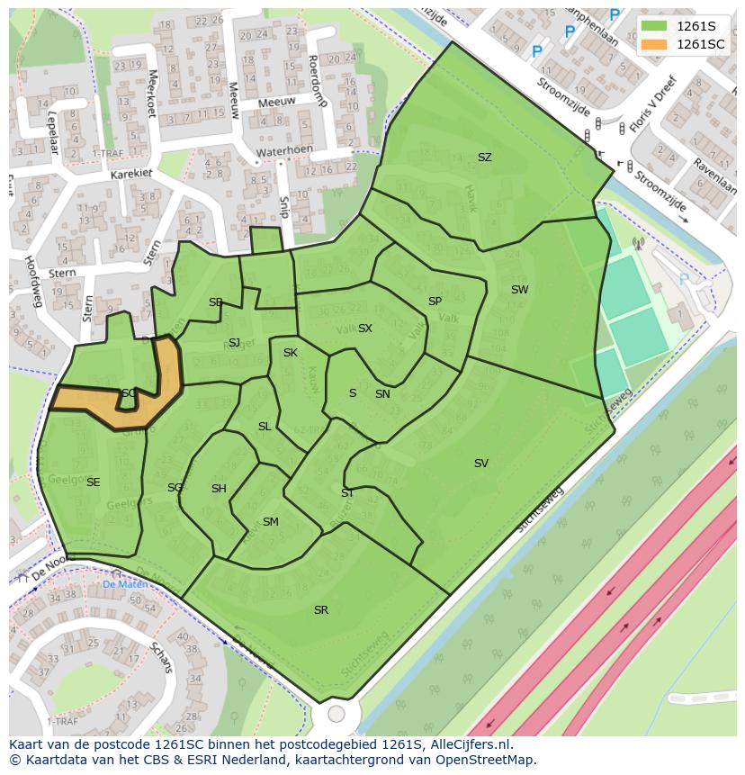 Afbeelding van het postcodegebied 1261 SC op de kaart.