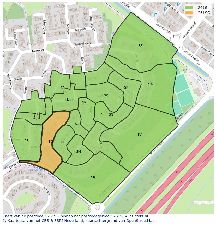 Afbeelding van het postcodegebied 1261 SG op de kaart.