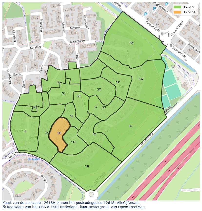 Afbeelding van het postcodegebied 1261 SH op de kaart.