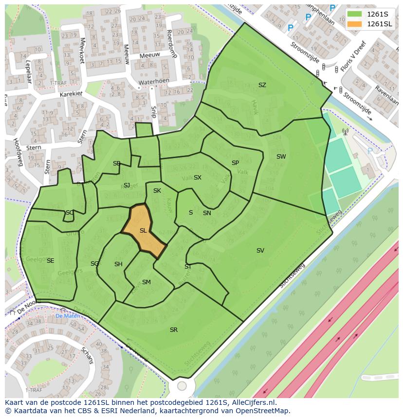 Afbeelding van het postcodegebied 1261 SL op de kaart.