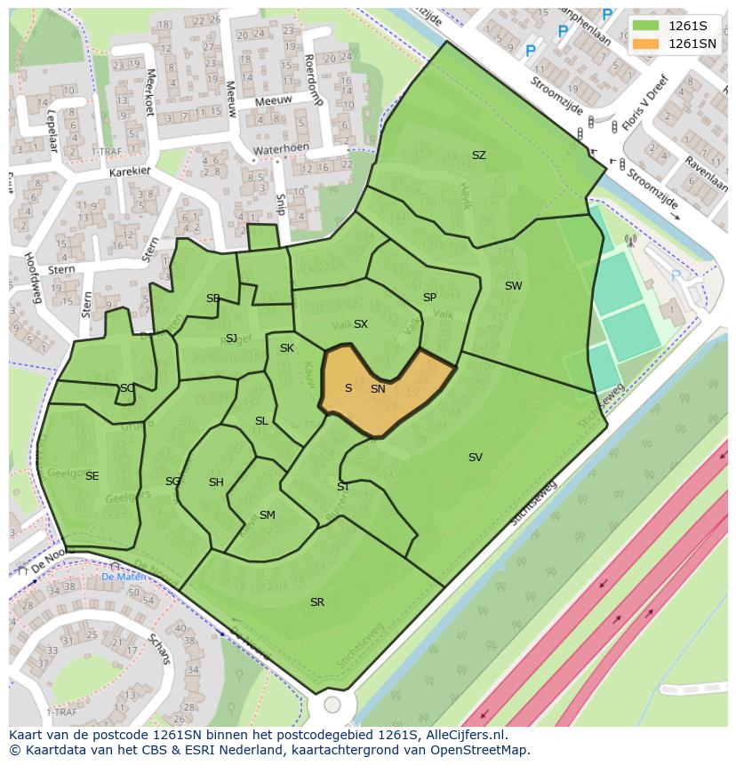 Afbeelding van het postcodegebied 1261 SN op de kaart.