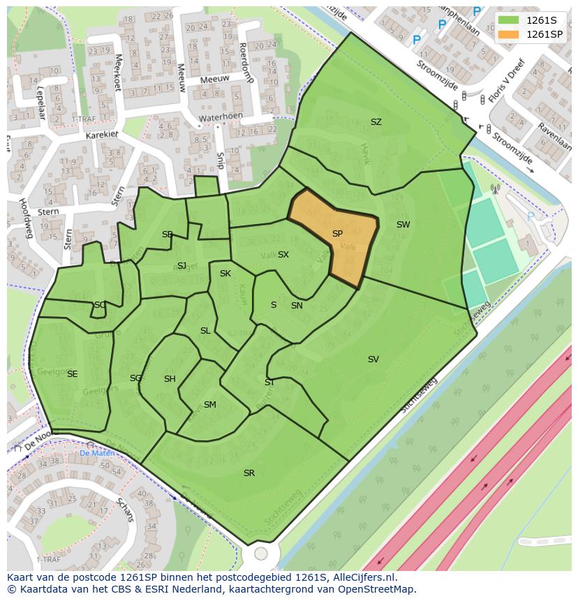 Afbeelding van het postcodegebied 1261 SP op de kaart.