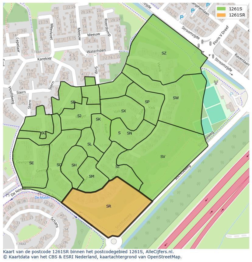 Afbeelding van het postcodegebied 1261 SR op de kaart.