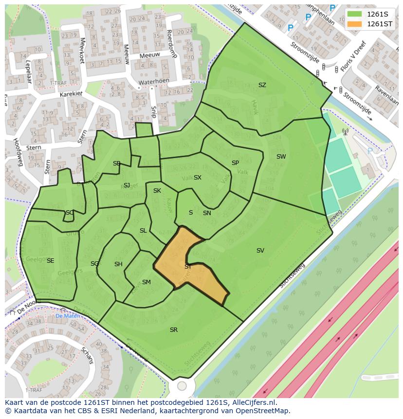 Afbeelding van het postcodegebied 1261 ST op de kaart.