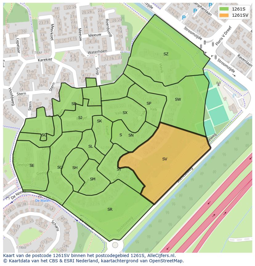Afbeelding van het postcodegebied 1261 SV op de kaart.