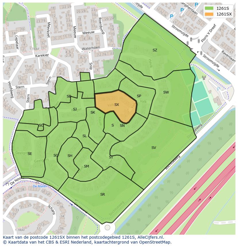 Afbeelding van het postcodegebied 1261 SX op de kaart.