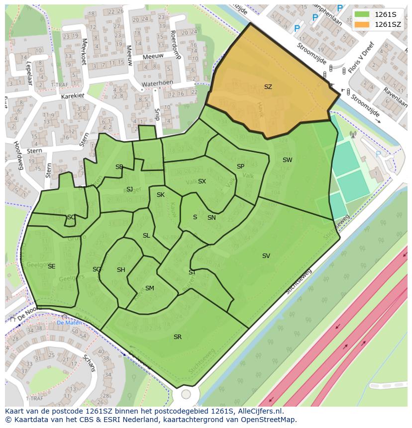 Afbeelding van het postcodegebied 1261 SZ op de kaart.