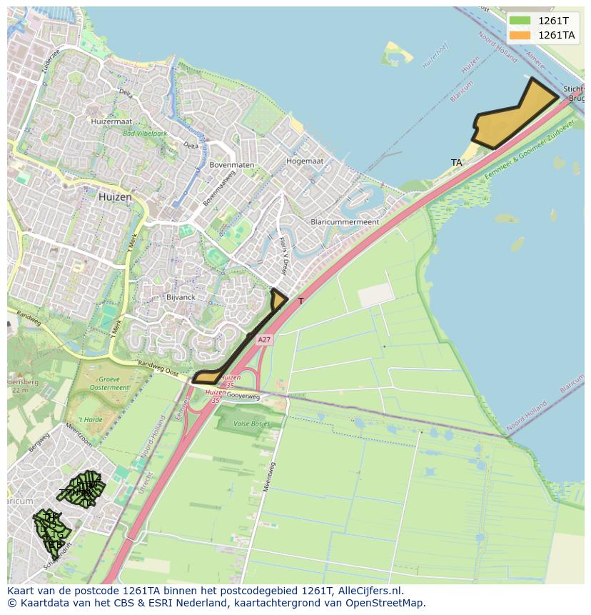 Afbeelding van het postcodegebied 1261 TA op de kaart.