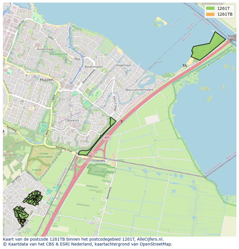 Afbeelding van het postcodegebied 1261 TB op de kaart.