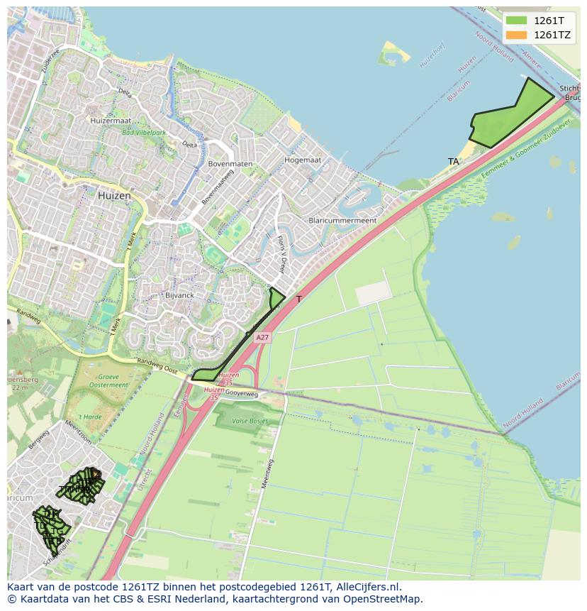 Afbeelding van het postcodegebied 1261 TZ op de kaart.