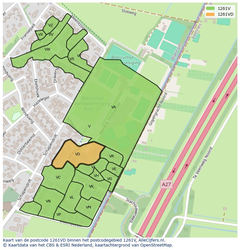Afbeelding van het postcodegebied 1261 VD op de kaart.
