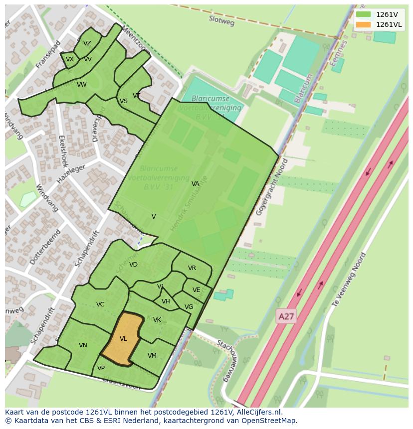 Afbeelding van het postcodegebied 1261 VL op de kaart.