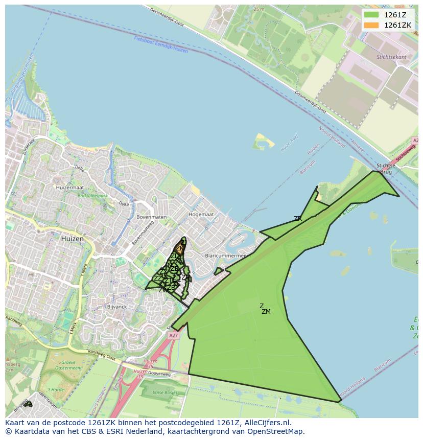 Afbeelding van het postcodegebied 1261 ZK op de kaart.