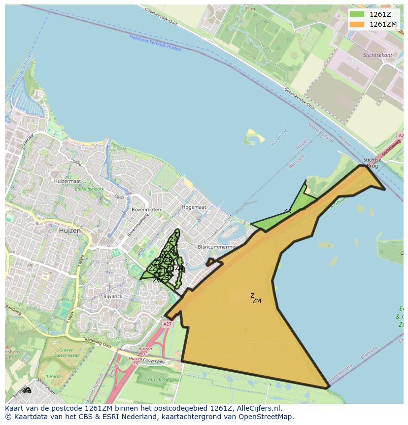Afbeelding van het postcodegebied 1261 ZM op de kaart.