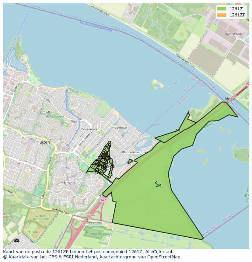Afbeelding van het postcodegebied 1261 ZP op de kaart.
