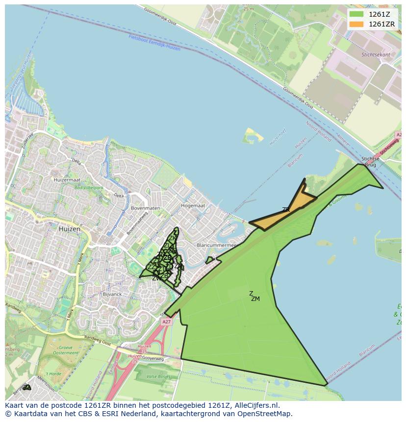Afbeelding van het postcodegebied 1261 ZR op de kaart.