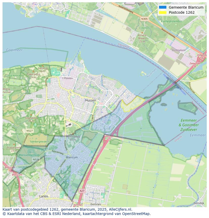 Afbeelding van het postcodegebied 1262 op de kaart.