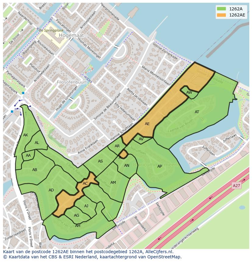 Afbeelding van het postcodegebied 1262 AE op de kaart.