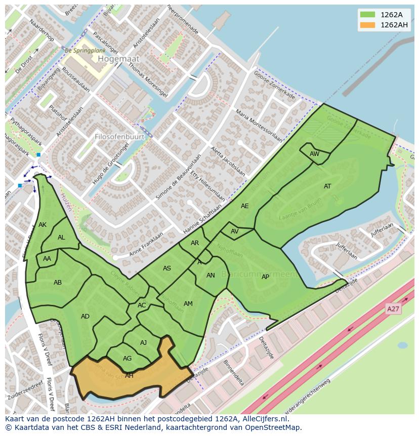Afbeelding van het postcodegebied 1262 AH op de kaart.