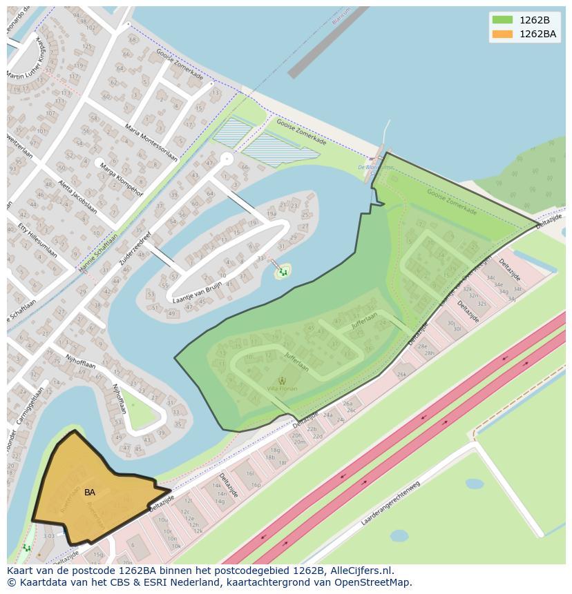 Afbeelding van het postcodegebied 1262 BA op de kaart.