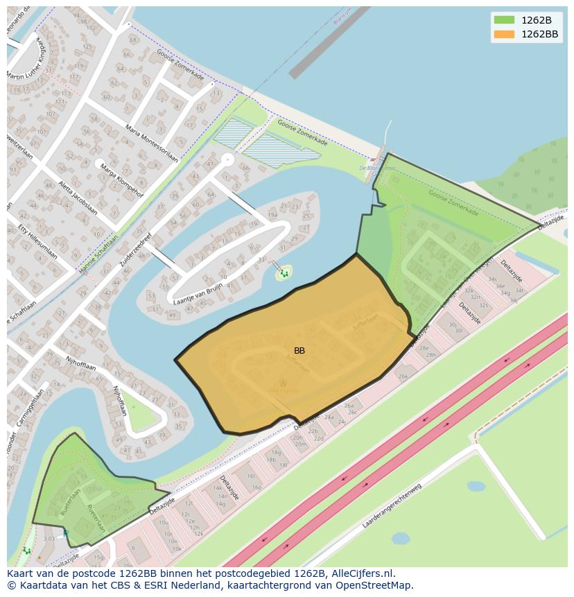 Afbeelding van het postcodegebied 1262 BB op de kaart.