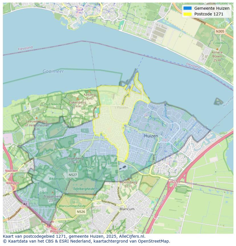 Afbeelding van het postcodegebied 1271 op de kaart.