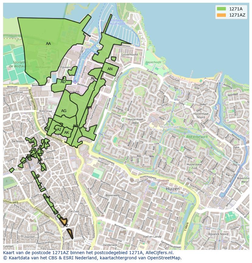 Afbeelding van het postcodegebied 1271 AZ op de kaart.
