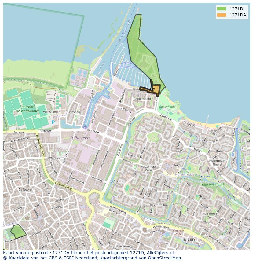 Afbeelding van het postcodegebied 1271 DA op de kaart.
