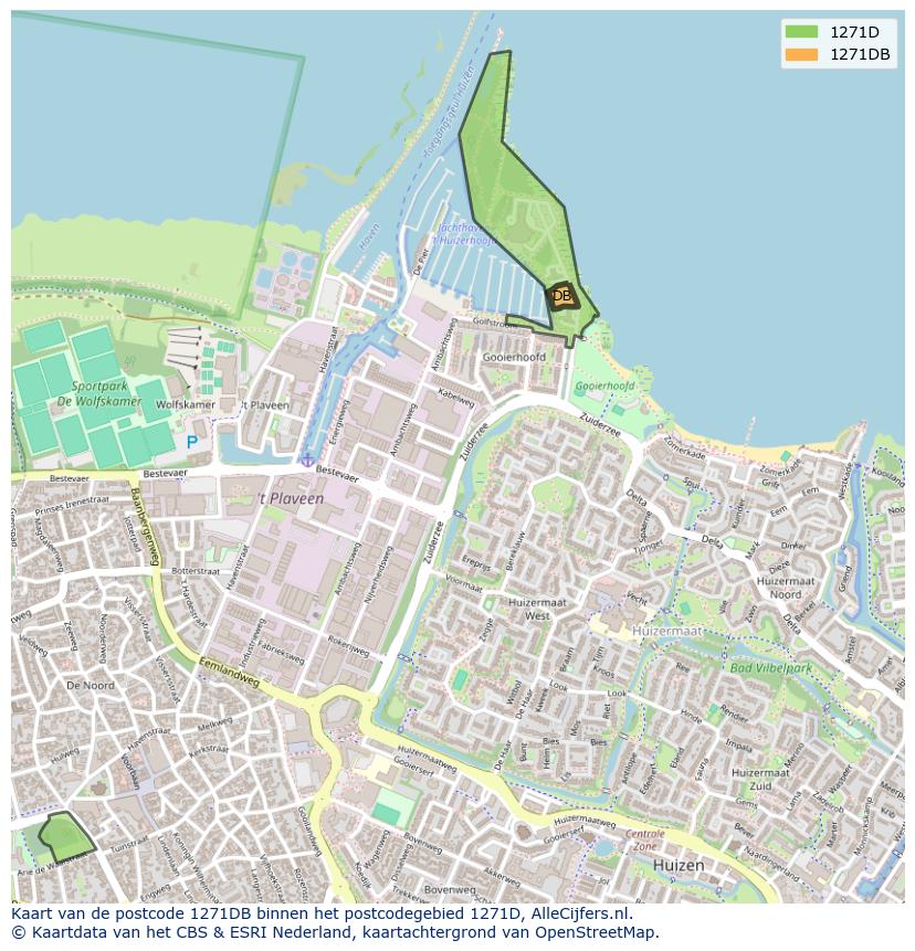 Afbeelding van het postcodegebied 1271 DB op de kaart.