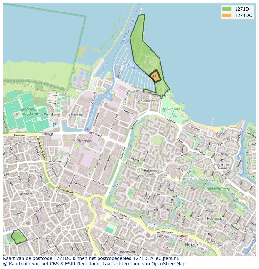 Afbeelding van het postcodegebied 1271 DC op de kaart.