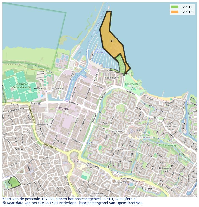 Afbeelding van het postcodegebied 1271 DE op de kaart.