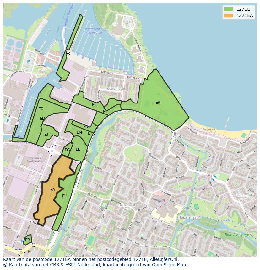 Afbeelding van het postcodegebied 1271 EA op de kaart.