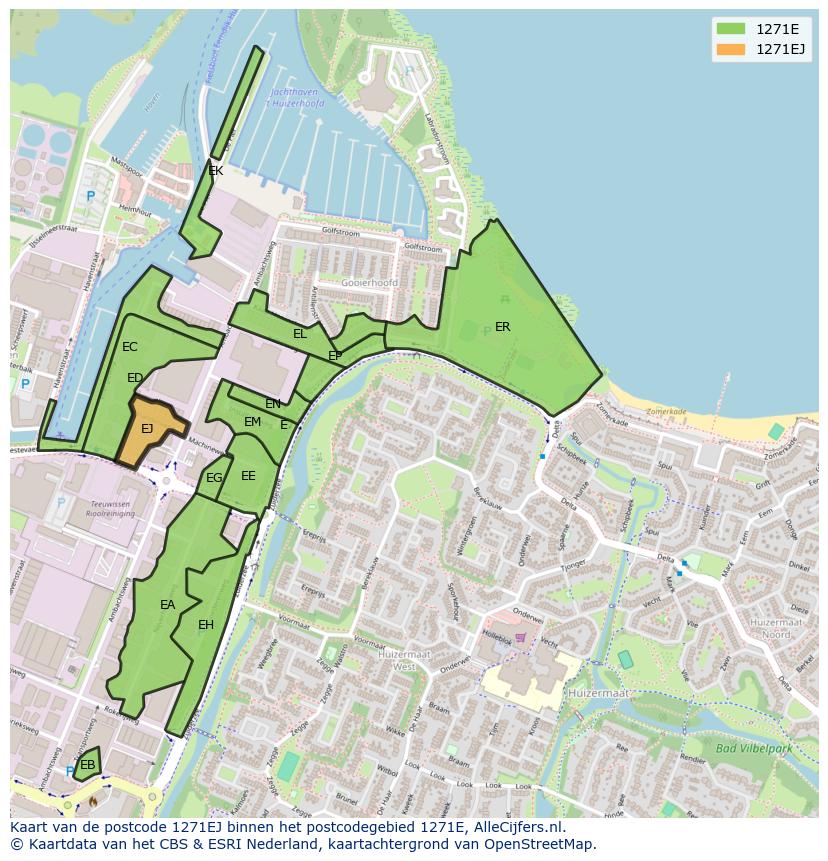 Afbeelding van het postcodegebied 1271 EJ op de kaart.