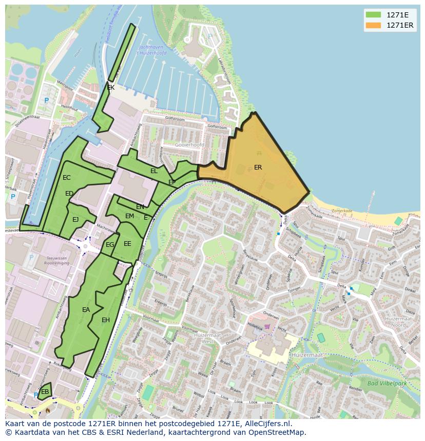 Afbeelding van het postcodegebied 1271 ER op de kaart.