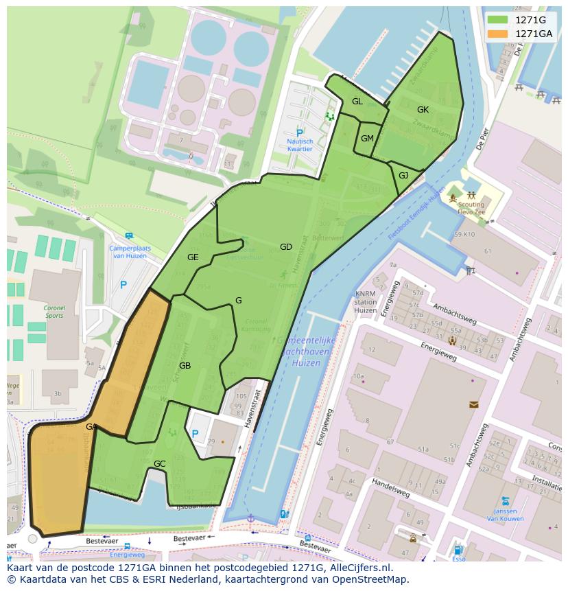 Afbeelding van het postcodegebied 1271 GA op de kaart.